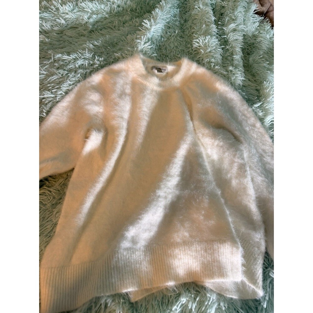 Calvin Klein Women's White Fuzzy Eyelash Knit Crewneck Sweater Sz M